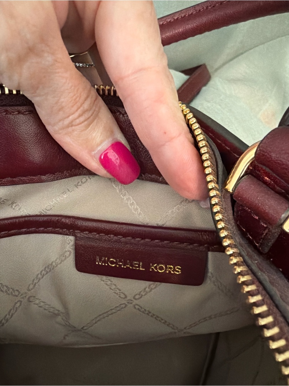 Michael Kors Wine Leather Satchel with Gold Hardware - Picture 4 of 4